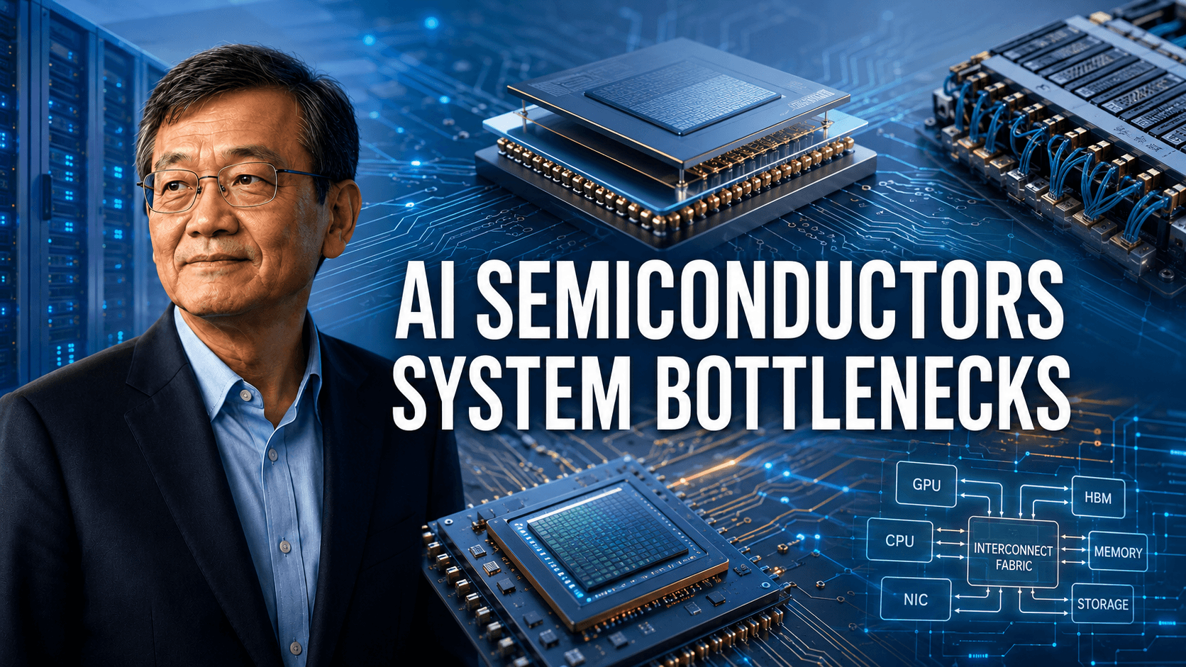 AI semiconductor system bottlenecks with Lip-Bu Tan, covering memory, interconnect, power delivery, packaging, and edge AI.