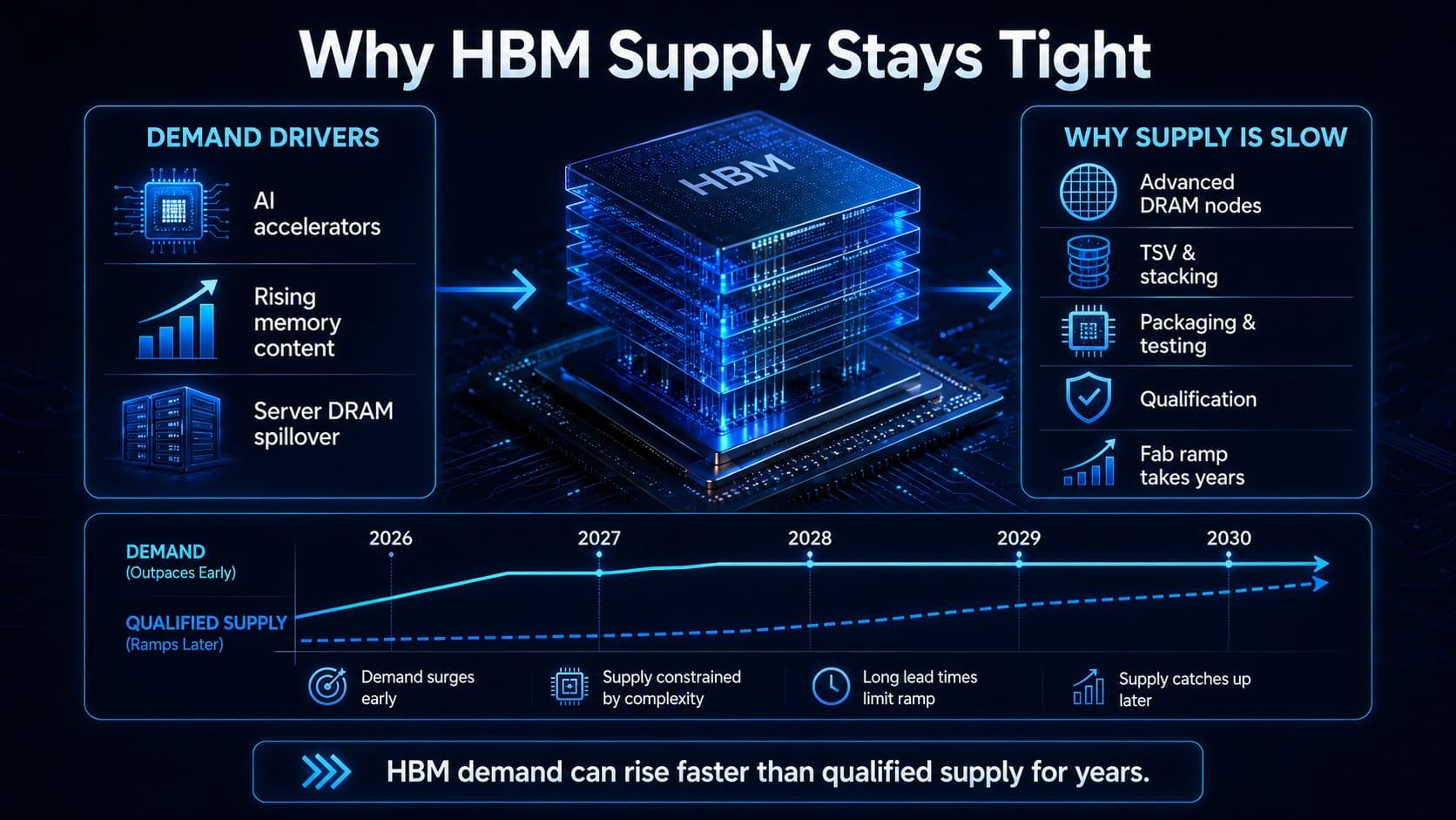 Why HBM supply remains tight as AI demand rises faster than qualified DRAM, stacking and packaging capacity