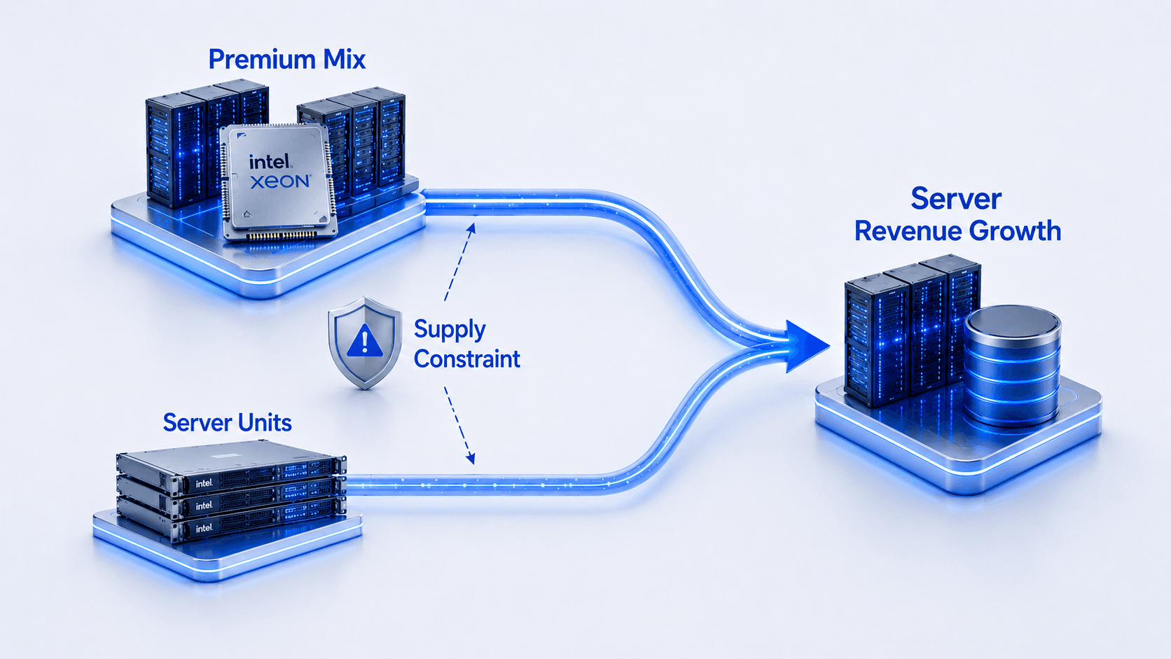 Intel server revenue growth driven by premium mix and server units under supply constraints