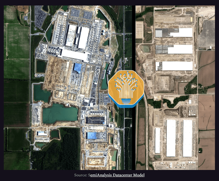 SemiAnalysis satellite and aerial image of Meta's two largest data center campuses.