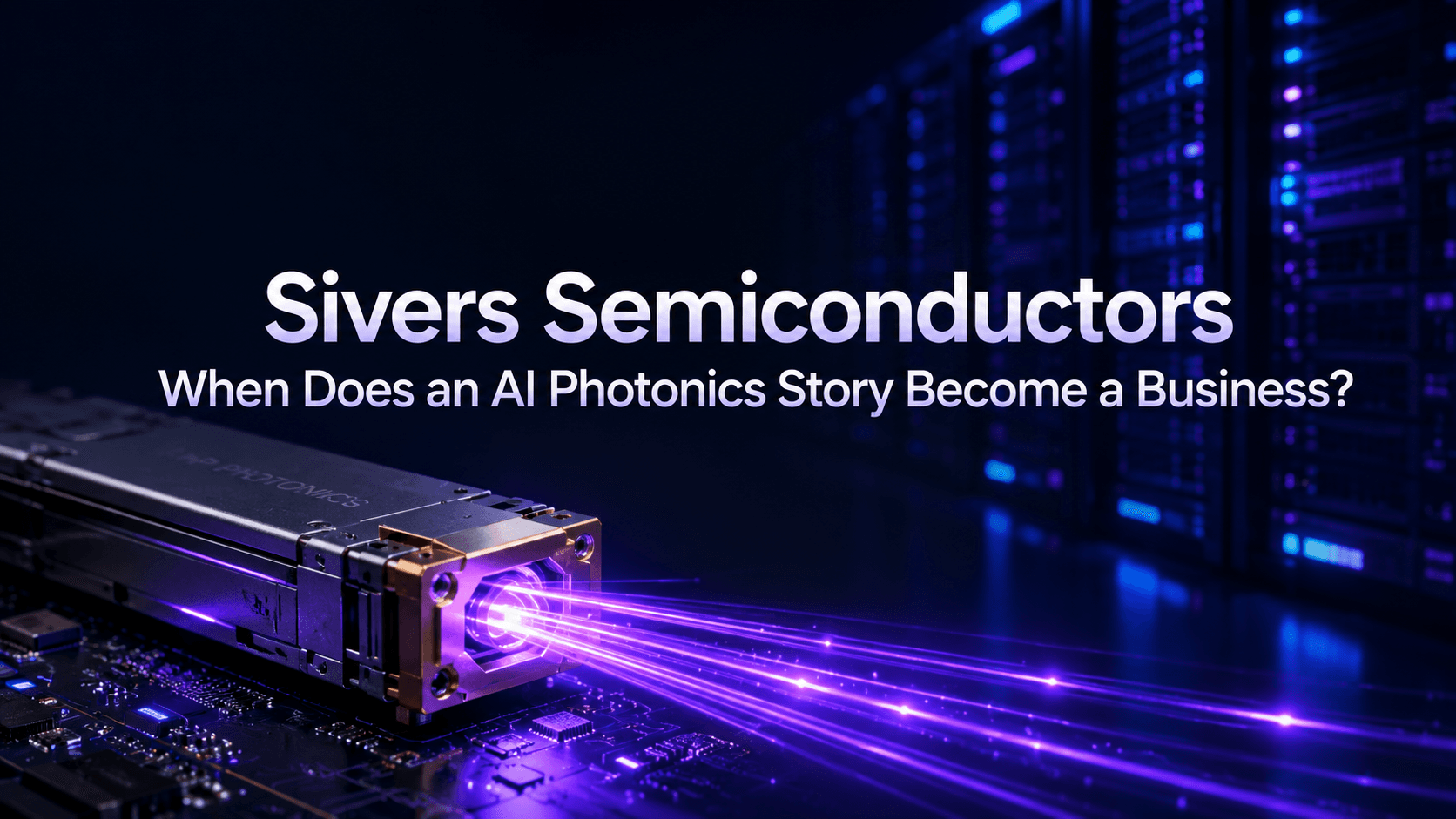Sivers Semiconductors AI photonics laser source connecting a chip to data-center optical infrastructure.